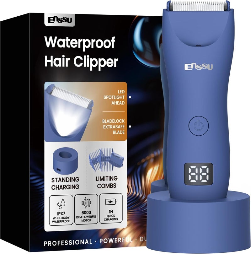 ENSSU Manscape Trimmer for Men, IPX7 Waterproof Body Hair Trimmer with Ceramic Blade & Spotlight, Rechargeable Electric Groin & Pubic Hair Trimmer, Wet or Dry Use Body Groomer for Legs/Chest - Image 1